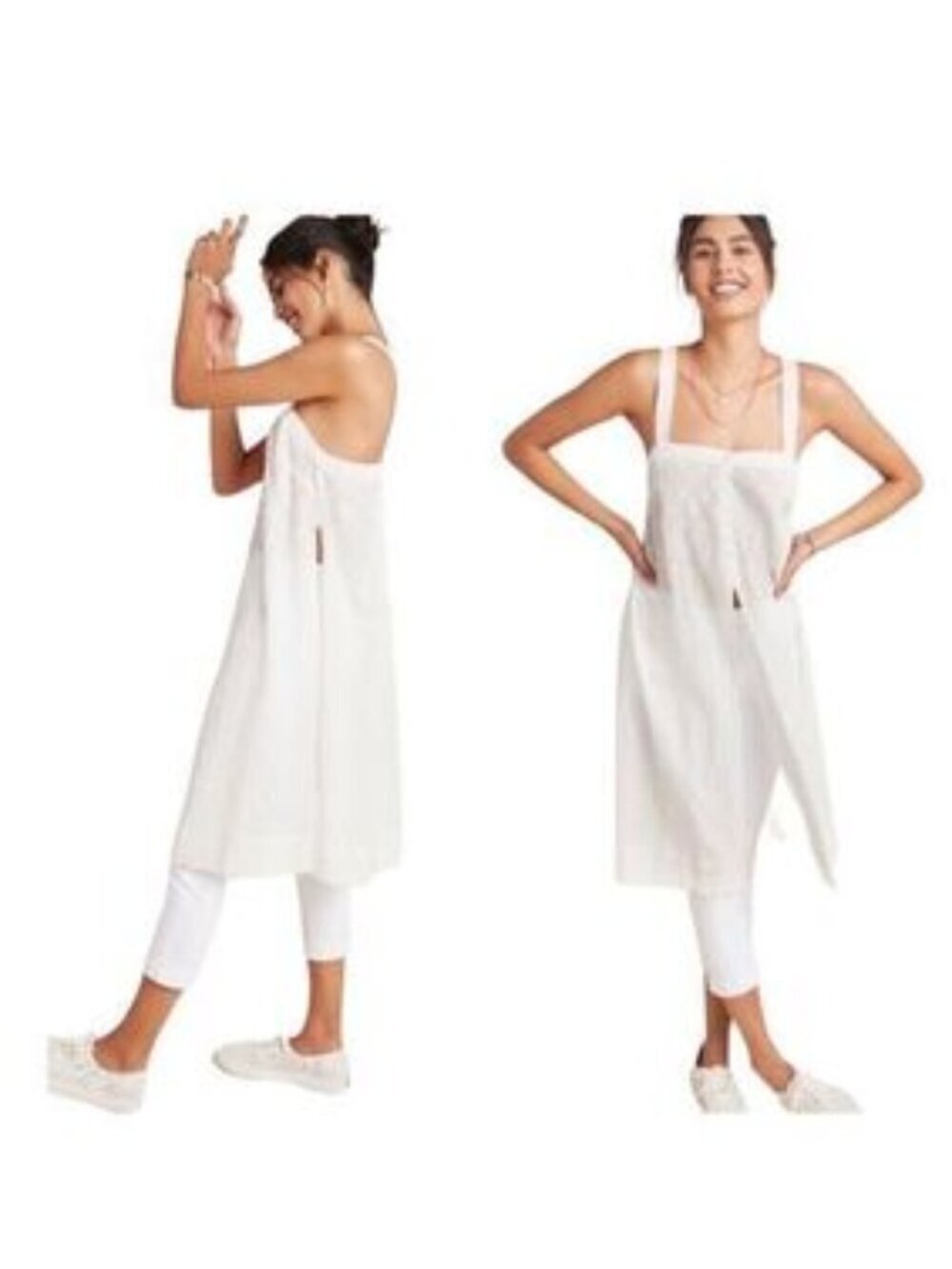 Anthropologie Gauzy Cotton Swiss Dot Tank Top Slits Sides Tunic Dress White NWT - Picture 9 of 9